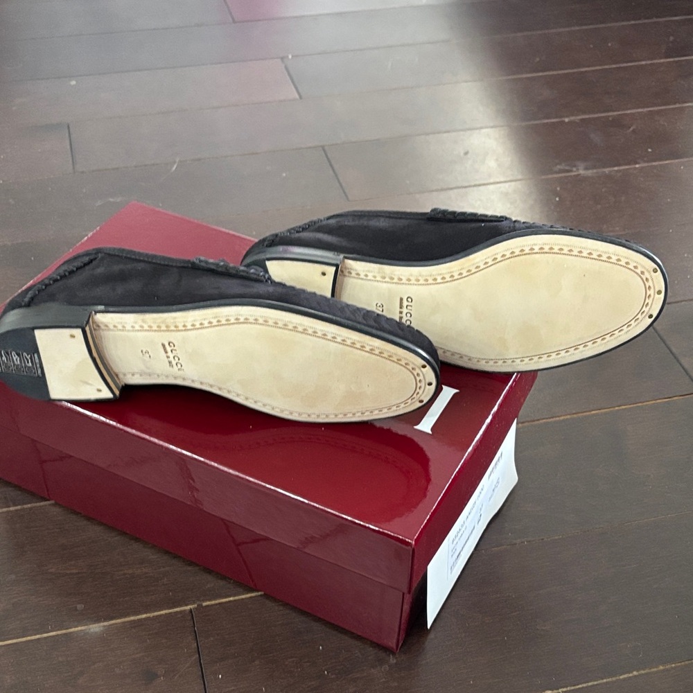 Gucci Women’s Black Suede Horsebit Slip-On Loafers - Picture 5 of 12